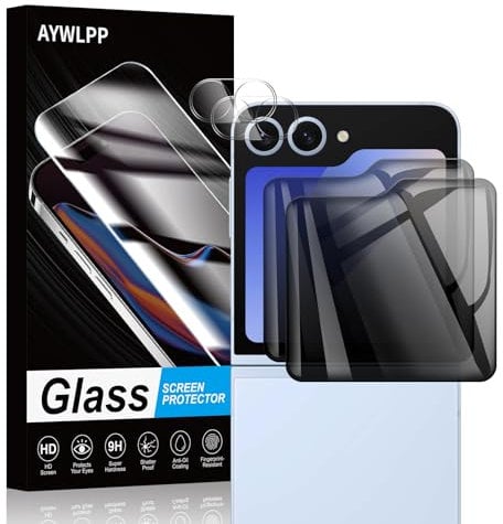 AYWLPP Privacy Screen Protector for Samsung Galaxy Flip 6 Accessories, 2* Anti-Spy Tempered Glass Film with 2* Camera Lens Protector, Ultra Durable 9H Hardness, Anti-Scratch, Bubble-Free