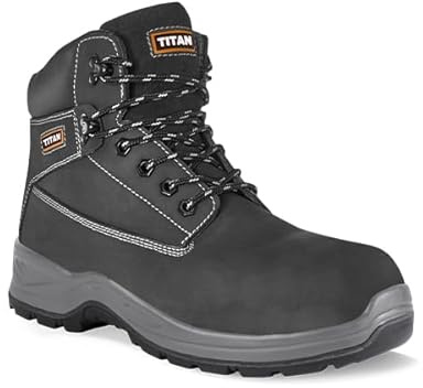 Titan Safety Footwear Holton Black Honey S3 Men's Water Resistant Nubuck Leather Boots, Wide Fitting Safety Boots with Anti-Static Protection, Anti-Slip, Steel Toe Cap, Ideal Work Boots for Men