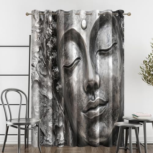 zcwl 3D Druck Buddha-Statue Vorhänge, Indische Verdunklungsvorhänge mit Ösen, Vorhang Blickdicht für Wohnzimmer Schlafzimmer Dekoration, Gardinen mit Muster, 2er Set, 228 x 167 cm (HöhexBreite)