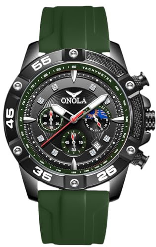 rorios Stilvolle Armbanduhren für Herren Sport Casual Uhren Multifunktionale Analoge Quarz Armbanduhr Chronograph Leuchtende Uhr mit Silikonarmband Grün