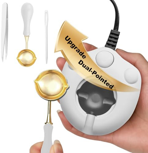 VSECUON Dual-Spout Electric Wax Seal Warmer White with Spoon Tweezers Stirring for Melting Wax Sealing Beads