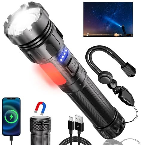 Skywolfeye Rechargeable Flashlights High Lumens, 1200.000 LM Super Bright Flashlight 7 Modes Zoomable LED Hands-Free Magnetic Inspection Light for Kids Adults Outdoor Camping Hiking Emergency