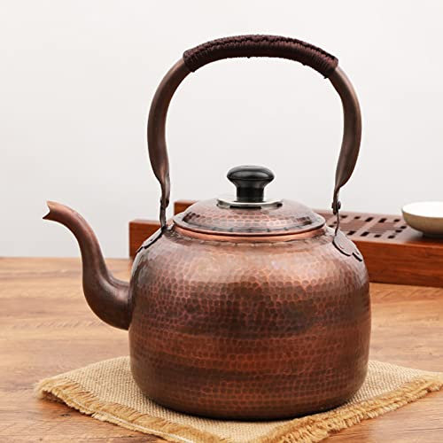 Stovetop Whistling Tea Kettle, Copper Whistling Tea Kettle, for Gas, Induction, Stovetops Handmade Solid Copper Tea Pot Kettle(3L,A)