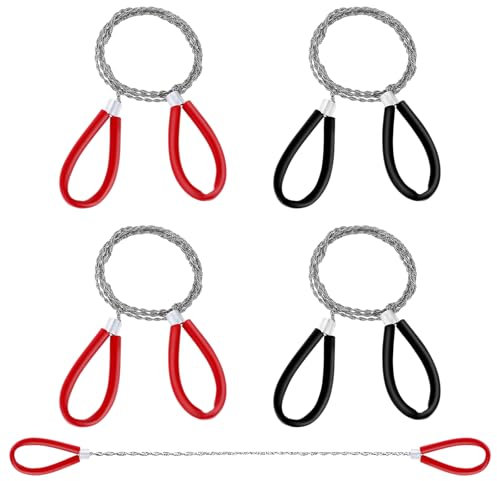 4Pcs Stainless Steel Wire Saws, Metal Wire Saw Hand Pocket String Emergency Survival Rope Cutting Tools, 70cm Extended Cutting Rope for Camping & Survival (Red, Black, Silver)