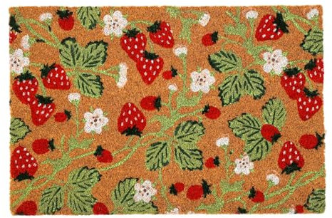 Strawberry Coir Doormat | Outdoor Welcome Door Mat with Summer Fruit Design | Heavy-Duty Coconut Fibre, Non-Slip Backing Doormat - 40x60cm