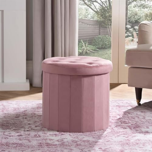 OHS Cube Ottoman Storage Box Matte Velvet, Upholstered Storage Ottoman Space Saving Footrest with Hidden Storage & Lid For Livingroom Bedroom or Office, Pink - One Size