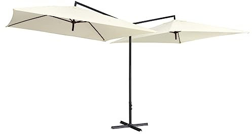 OOMRNV Parasol De Plage Double avec Mât en Acier 250 X 250 Cm Sable Blanc