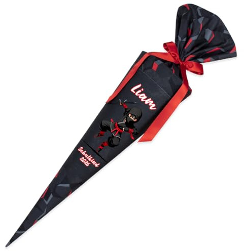 Deine Schultüte aus Stoff Kuschel Velvet Wunschmotiv individualisierbar mit Wunschname personalisierbar 70 cm 85 cm – Jungs (85 cm ohne Kissen, Modell 4: Ninja)