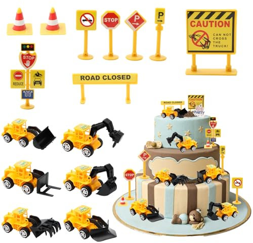 Tortendeko Baustelle 2 Jahre,16 Stück Bagger Tortendeko mit Baufahrzeug Bagger Kuchendeko Metall Kunststoff Bagger Spielzeugauto Baufahrzeug Cake Toppers Kindergeburtstag für Kinder 2 3 4 5 Jahre