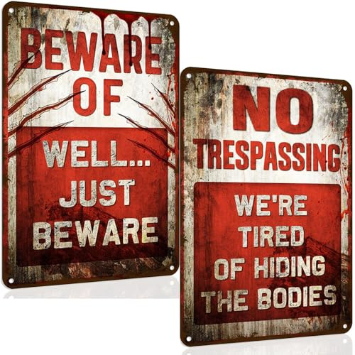 boocooberg Lot de 2 décorations d'Halloween en tôle effrayantes - Décoration de jardin - Décoration de porte - Décoration de porte - Halloween - Plaque en tôle - Accessoires de fête d'Halloween (style