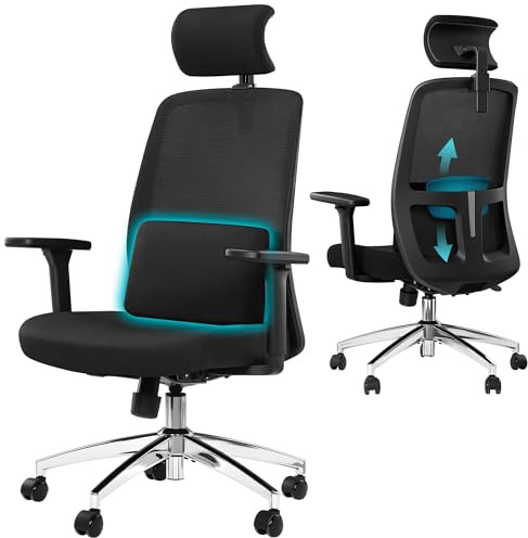 Hzuaneri Ergonomischer Bürostuhl, ComputerStuhl mit Verstellbarer Rückenlehne und Kopfstütze, Gaming Stuhl zum Schutz der Lenden- und Wirbelsäule, Maximale Belastbarkeit 150 kg, Schwarz ON00199B