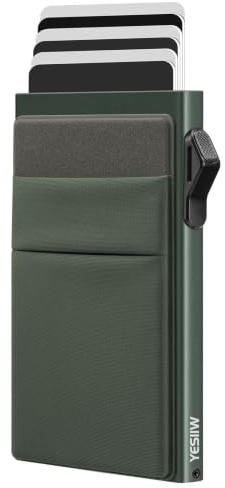 YESIIW Minimalistische Brieftasche-RFID-Schutz-Kartenhalter-Pop up Geldbörse-Schlankes Kartenetui mit Münzfach, Geldbörse Herren Klein Portmonee Slim Wallet for Men Dunkelgrün
