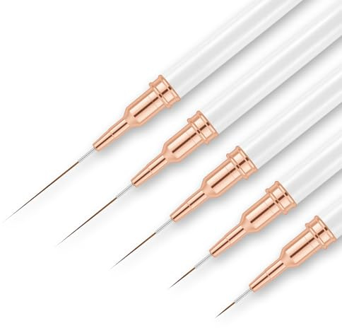 AYBUY Lot de 5 Pinceaux pour Nail Art, Pinceaux Liner de Détail | Pinceau Nail Art Ongles, Pour Gel, Les Lignes Longues, Détails Fins, French Manucure, Salon, Usage Domestique (Blanc)