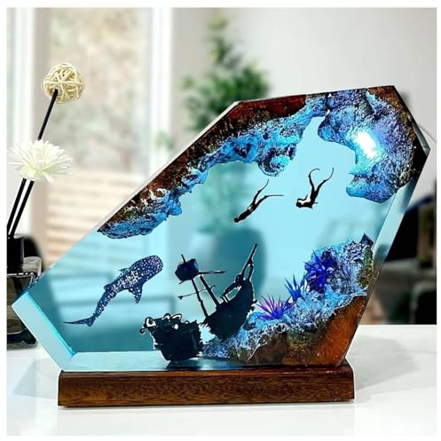 Whale Shark Diver LED Ocean Nachtlicht Epoxidharz Ozean Wrack Lampe für Schlafzimmer und Büro Dekoration, 15,2 x 10,2 cm