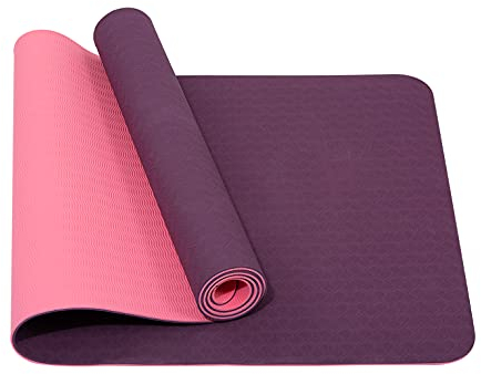 Fitem Tapis de Yoga/Gym Eco Natura TPE 183 x 61 x 0,6 cm ou 1 cm - Eco-Conscience & Hygiénique (Violet/Rose, 0,6 cm)