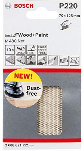 Bosch Professional Set of 10 Sanding Sheets M480 Best for Wood and Paint (Wood and Paint,70 x 125 mm, grit G320, Accessories for Hand Sanding)