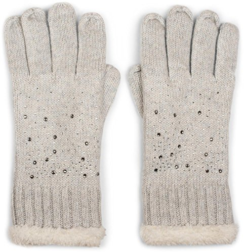 styleBREAKER warme Handschuhe mit Strass und Fleece, Winter Strickhandschuhe, Damen 09010010, Farbe:Hellgrau (One Size)