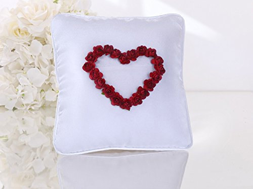 Premium Weddings Ringkissen Hochzeit weiß mit rotem Herz 20x20 cm - Ringkissen Weiss Ringkissen rotes Herz Kissen Trauringe