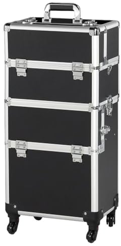 Yaheetech Valigia Trolley Make Up 3 in 1 Porta Trucchi per Estetista Professionale Grande Beauty Case da Viaggio con Ruote Girevoli 36 x 24 x 78 cm Nero