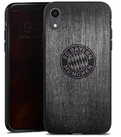 Silikon Hülle kompatibel mit Apple iPhone Xr Case schwarz Handyhülle Metallic Look FCB FC Bayern München