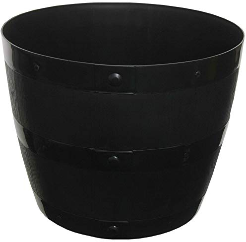 Whitefurzee Barrel Tub Planters Wood Effect Black Plastic Flower Plant Pot 30 Litre or 98 Litre (98 Litre)