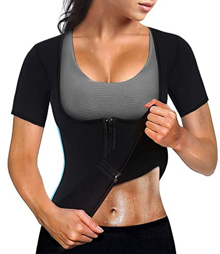 Bingrong Damen Sauna Effekt Anzug Fitness Taille Waist Trainer Neopren Shirt Top für Sport Workout Korsett Heiße, L, Schwarz