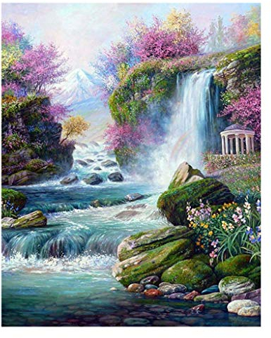 (40x50cm) DIY 5D Quadratisch Diamant Malerei Wasserfall Voll Set kristall Strass Diamant Kunst Square Diamond Painting Strass Stickerei Bilder und Bastelbedarf Kreuzstich Kits Ornamente Familie