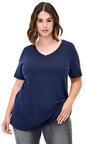 Zizzi Damen Große Größen Einfarbiges Kurzarm T Shirt mit V Ausschnitt Gr - Plus Size Damen Kleidung 46-48 Night Sky