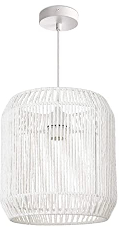 Paco Home Hängelampe Bambus Wohnzimmer Pendelleuchte Rattan Esstisch Esszimmer Lampe E27 Hängeleuchte Papier Boho, Farbe:Weiß (Ø28cm), Leuchtenart/Farbe:Pendelleuchte - Weiß