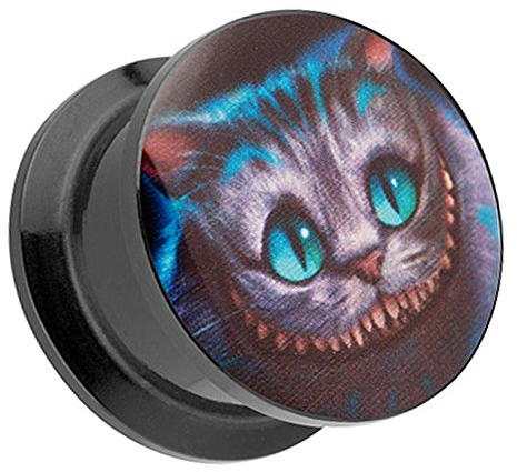 Taffstyle Ohr Plug Flesh Tunnel Piercing Ohrpiercing Kunststoff Schraub Schraubverschluß Picture mit Wunderland Grinsekatze Cheshire Cat Katze Motiv 8mm