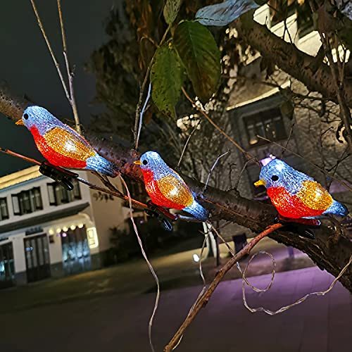 SUAVER Solar Lichterkette Außen, 5 Stück Acryl Vogel Lichterketten Solarlaterne Wasserdichte Dekoration Garten Beleuchtung mit Clip für Rasen,Terrasse,Sommerfest,Feiertag (Rot Gelb)