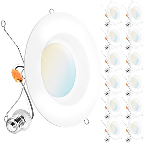 Sunco 12 Pack 6 Inch LED Recessed Lights, Retrofit Can Lights, Smooth Trim, 965 LM, 13W (75W Equivalent), Selectable CCT 2700K/3000K/3500K/4000K/5000K, Dimmable, Damp Rated UL