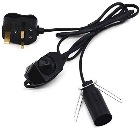 AUNNO Salt Lamp Original Replacement Power Cord with Black Dimmer Switch CE Certified 3 - Pin Save Plug 1.5M Cable Switch & Clip for All Himalayan Crystal Salt Lamp.