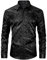 HISDERN Men‘s Silk Shirt Black Paisley Dress Shirts for Men Long Sleeve Button Down Wedding Party Prom Satin Tuxedo Shirts Regular Fit M