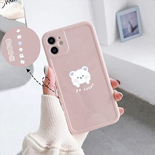 QLTYPRI case for iPhone XR, Lucky Bear Cartoon with Cute Pattern Side Case Girls Soft TPU Slim Shockproof Full Body Protection Bumper for iPhone XR – Pink