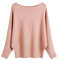 FULIER Boat Neck Batwing Sleeves Dolman Knitted Sweaters and Pullovers Tops for Women One Size (Pink)