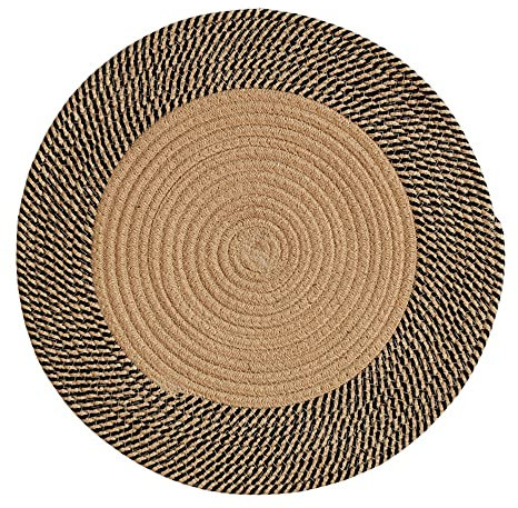 STWINKLE Teppich Rund Wohnzimmer Jute Muster Modern Handgefertigt Naturteppich Handgemacht, Naturfarben Ländlich Esszimmer Schlafzimmer Recycelte Baumwolle Teppich Geflochtener(Braun1,45x45cm)