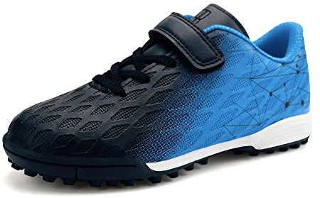 JABASIC Salones Zapatos de fútbol niños niños niñas botas de fútbol niños césped artificial, negro azul, 27 EU