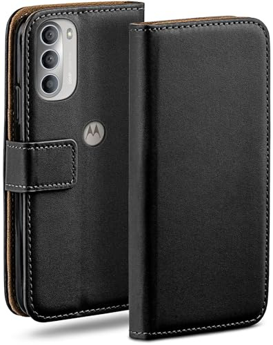 moex Book Case für Motorola Moto G51 5G Handyhülle mit Kartenfach, Hülle klappbar 360 Grad Schutzhülle, Klapphülle Flip Case Cover, PU Leder Handytasche Lederhülle, Schwarz
