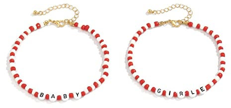 Mycian Bracelet De Cheville Enfant Fille, Chaîne De Femme Rouge Blanc Acrylique Bébé Fille 27cm pour Femme Fille Bijoux
