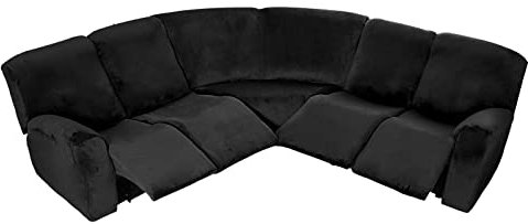 jianyana Jacquard Elastischer Ecksofabezug 5-Sitzer, Sofa überzug Ecksofa L Form, Sofahusse Eckcouch Cover rutschfest, Sofa Überwurf Spannbezug, Universal Sesselbezug Sofa Abdeckung 7 Stück (Schwarz)