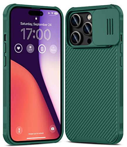 imluckies Compatible with iPhone 14 Pro Case with Sliding Camera Cover Protection, Full Body Slim Mobile Phone Case, Shockproof PC Back & Soft Bumper Edges for 14pro 6.1 Inch 2022, Green