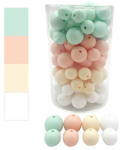 Perles de Silicone Rondes 12mm 15mm Mix 80pc pour la Fabrication de Bijoux de Bricolage Accessoires Collier Bracelet GJZ-1215-TaofenMiHuang