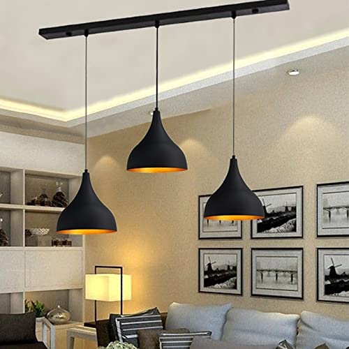 bamyum Adash Hängelampe Esstisch Schwarz Gold 3 Flammig Ø26 cm, Pendelleuchte Schwarz Gold, Lampenschirm Hängelampe Wohnzimmer Vintage, Esstischlampe, Pendelleuchte Esstisch Wohnzimmer Esszimmerlampe
