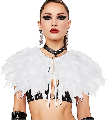 keland Feder Cape Stola Schwarz Weiß Beige Schal Halloween-Kostüm (Z-Weiß)