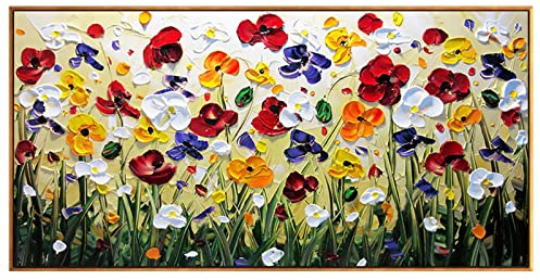 Ölbilder Auf Leinwand Handgemalt, Moderne Abstrakte, Farbenfrohe Textur, Blühende Blumen, Graspflanzen, Kunstwerk, Rahmenlose Hand-Ölgemälde Auf Leinwand, Wandkunst Für Wohnzimmer, Schlafzimme