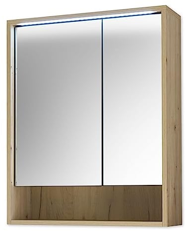 VOLANO Spiegelschrank Bad mit LED-Beleuchtung in Artisan Eiche Optik - Badezimmerspiegel Schrank mit viel Stauraum - 60 x 75 x 20 cm (B/H/T)
