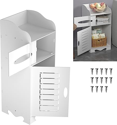 ANSIMIDA Waterproof Bathroom Cabinets with Double Door, White Bathroom Storage Shelf Organizer Cupboard with Daily use layer, 60X26X26cm