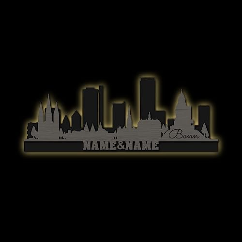 Namofactur Skyline Stadtsilhouette LED Holz Wanddeko beleuchtet | Individuell Personaliert | Wähle aus 3 Größen (Bonn)
