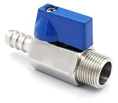 UYSELA 1 Stück Schlauchtülle, Mini-Sanitär-Kugelhahn, 1/8 Zoll, 1/4 Zoll, 3/8 Zoll, 1/2 Zoll Bsp-Außengewinde, 8 10 12 Mm, Homeb Rew Sus 304 Edelstahl, Blaue Hanlde-Kugelhähne/12Mm -3 Point